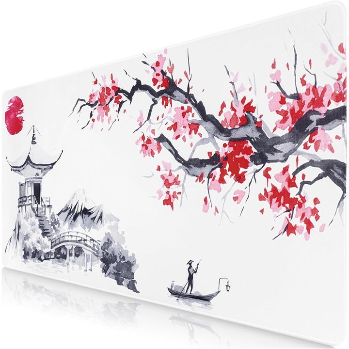 Подложка за мишка XXL Sakura Japonez, Изкуство Фуджи, 1200x600mm, Бяла