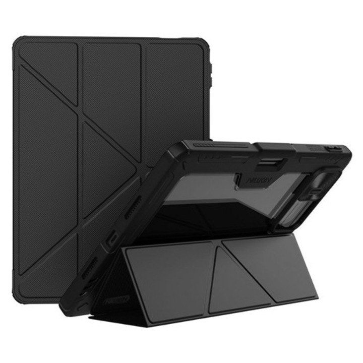 Nillkin bumper leather műanyag védő, aktív flip, ütésállóság, asztali tartó, kamera védelem, ceruza tartó, fekete, kompatibilis: Xiaomi Pad 8 Pro / Pad 8
