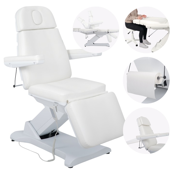 Pat cosmetic electric Habys Selia PRO 4, 187x58cm, inaltime reglabila 57-83cm, 180kg sarcina admisibila, alb