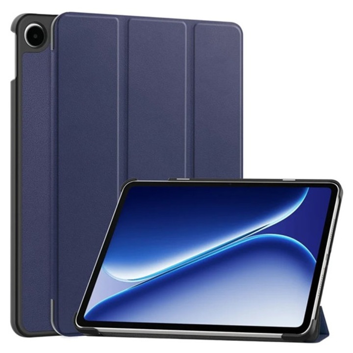 Gigapack tabletvédő álló, bőr hatású, aktív flip, oldalra nyíló, trifold, asztali tartó, sötétkék, kompatibilis: OnePlus Pad Go 2 WiFi / Pad Go 2 5G