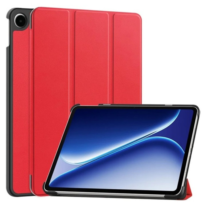 Gigapack tabletvédő álló, bőr hatású, aktív flip, oldalra nyíló, trifold, asztali tartó, piros, kompatibilis: OnePlus Pad Go 2 WiFi / Pad Go 2 5G