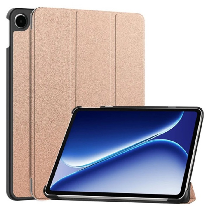 Gigapack tabletvédő álló, bőr hatású, aktív flip, oldalra nyíló, trifold, asztali tartó, rozéarany, kompatibilis: OnePlus Pad Go 2 WiFi / Pad Go 2 5G