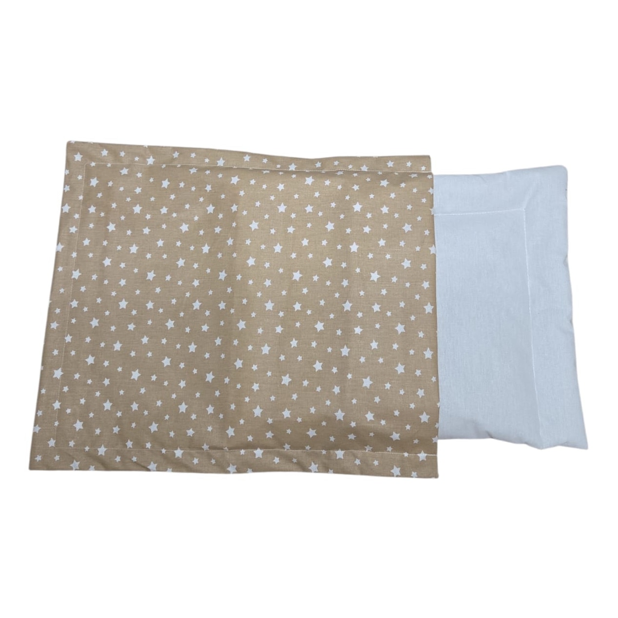 Perne copii - Set perna bebelusi 30x40x2 cm cu fata de perna, M502 bej cu stelute, inchidere tip plic, pentru carucior si cresa, Albatex Home