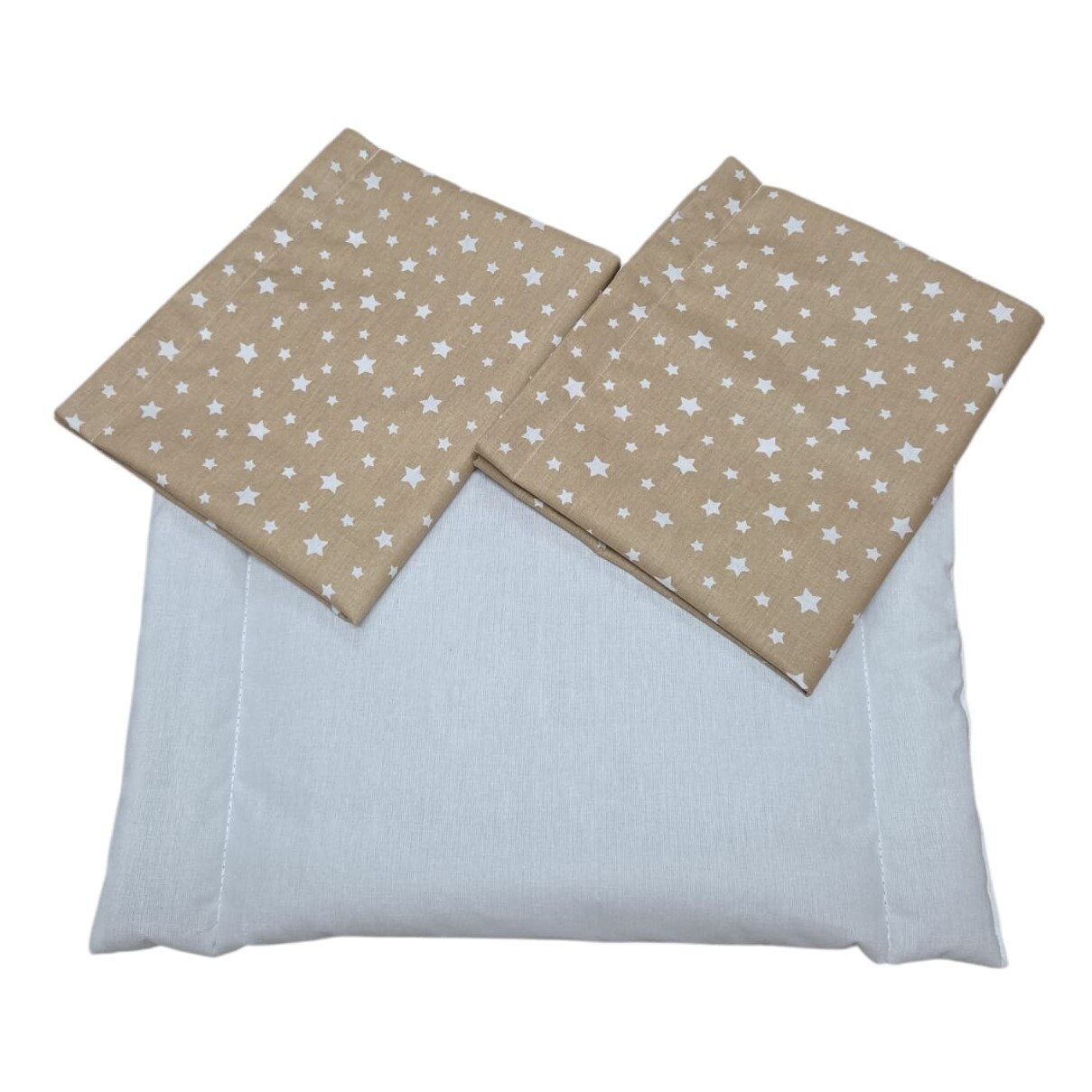 Perne copii - Set Perna plata 30×40x2 cm cu doua huse, M502 Bej cu stelute, carucior si crese, Albatex Home