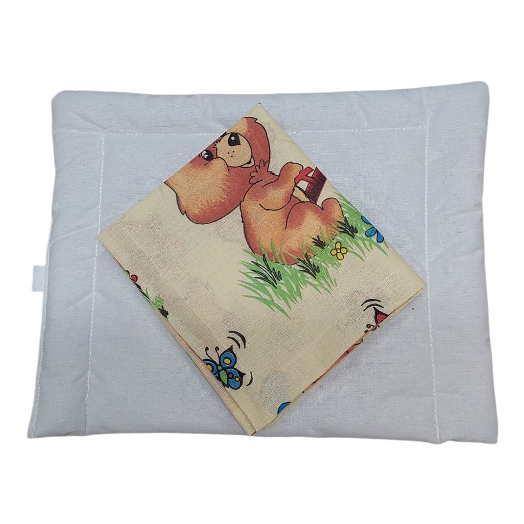 Perne copii - Set perna bebelusi 30x40x2 cm cu fata de perna, M003 Ursuleti crem, inchidere tip plic, pentru carucior si cresa, Albatex Home