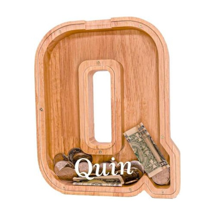 Fából készült persely gyerekeknek, átlátszó doboz, A-Z betűkkel, gyerek ajándékok, Q alakú