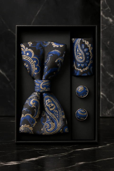 Férfi szett: csokornyakkendő, gomb, zsebkendő - Regalis Nocturne