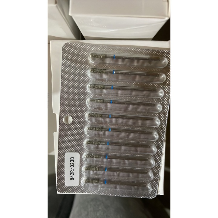 Комплект от 3 броя: Диамантен накрайник за кутикули, цилиндър, синя лента, 842R/023B, за ръце