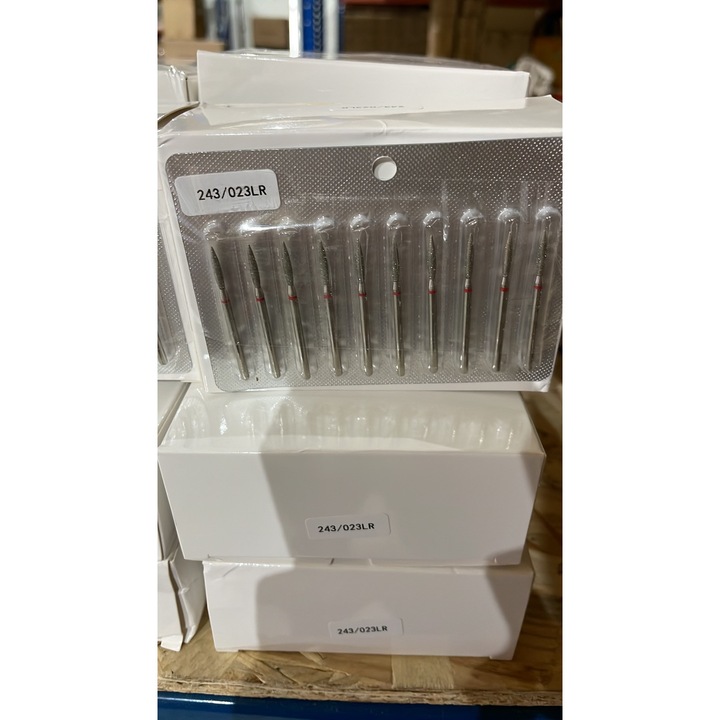 Комплект от 3 броя: Диамантена фреза за кутикули, пламък, червена лента, 243/023LR