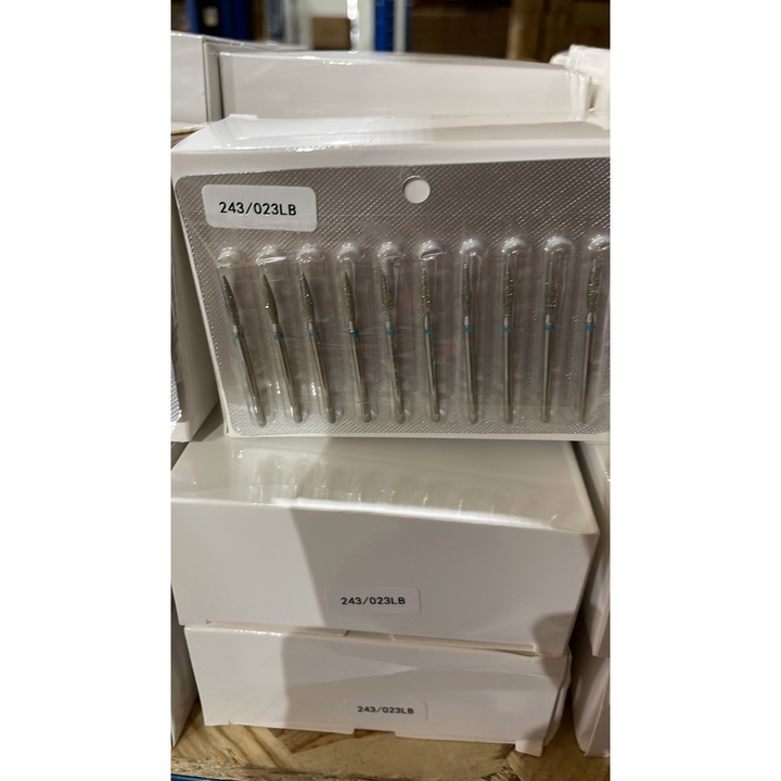 Комплект от 3 броя: Диамантена фреза за кожички, пламък, син пръстен, размери 243/023LB