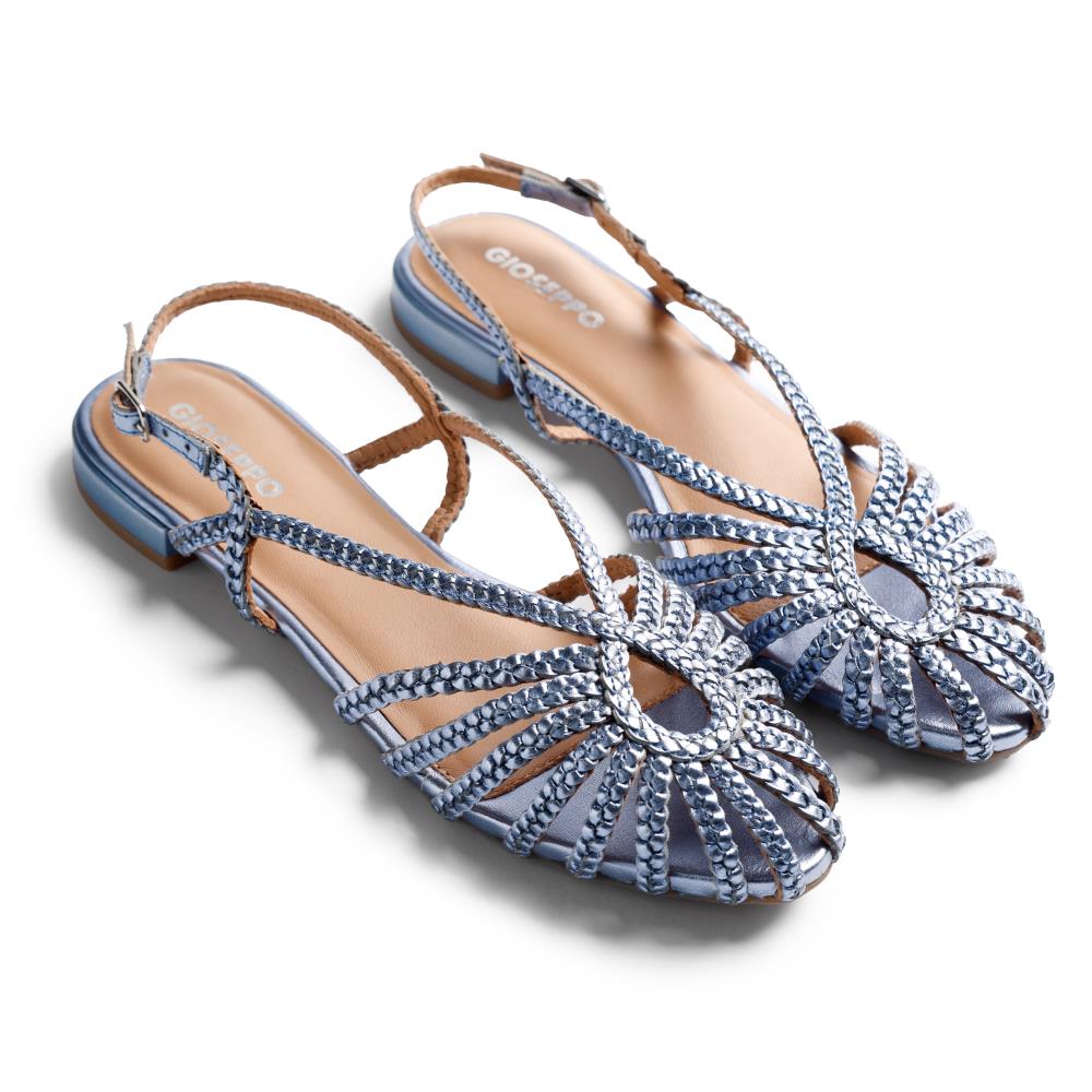 Gioseppo, Sandale fisherman de piele cu aspect impletit, Albastru pastel, 37