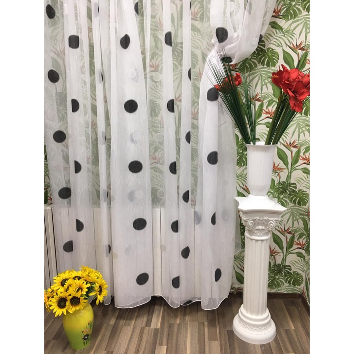 Perdea brodata mecanic, culoare alb/negru, din colectia "Esferas" by Liz Line, 300x245cm, cu rejansa PD1513