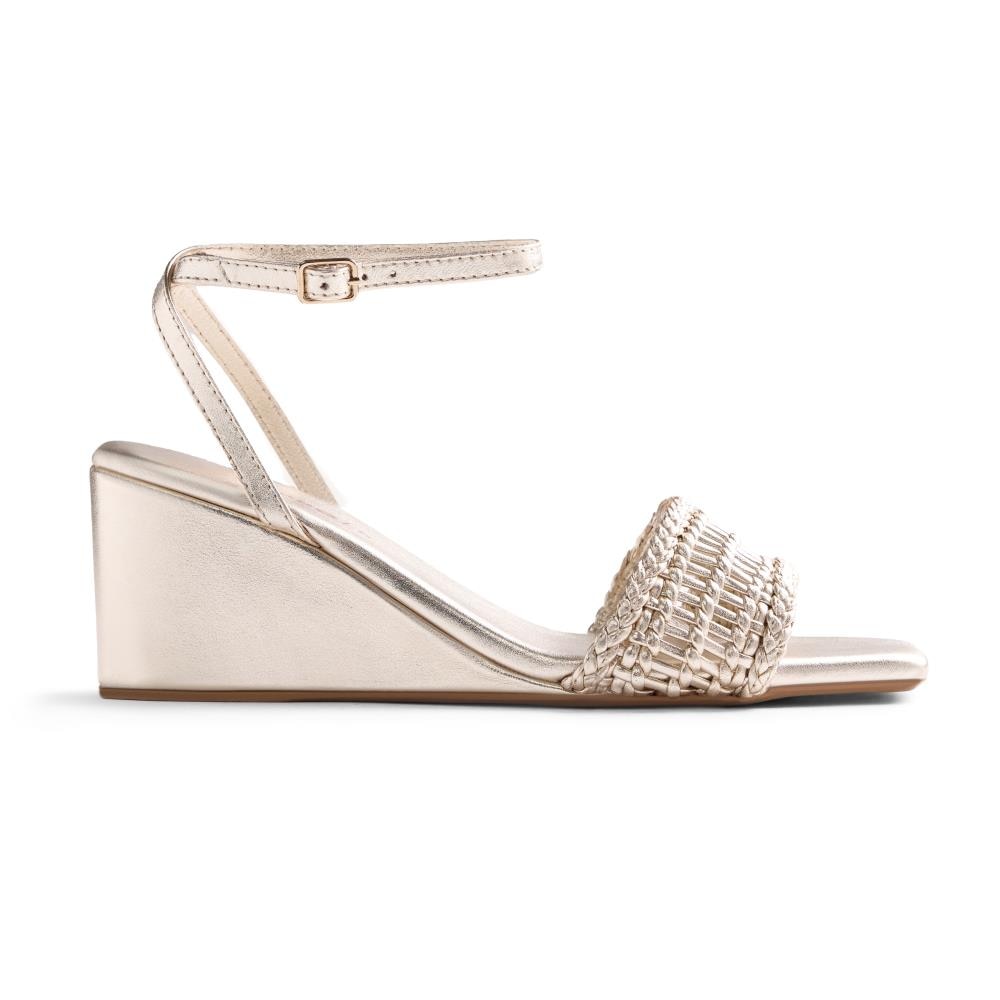 Gioseppo, Sandale wedge de piele cu varf patrat Marereni, Auriu platinat, 37