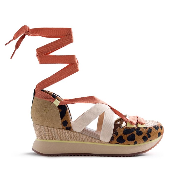 Gioseppo, Pantofi sport Desinic wedge cu animal print, Negru/Maro camel