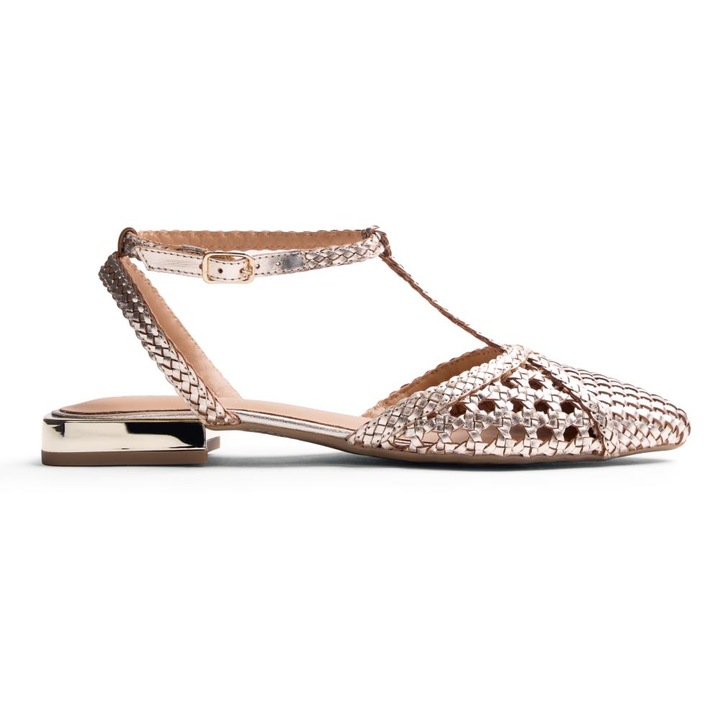 Gioseppo, Balerini din piele cu aspect impletit Jhelum, Auriu platinat