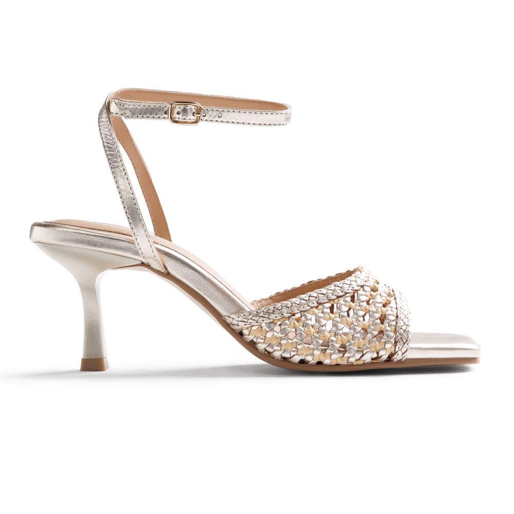 Gioseppo, Sandale din piele cu toc Kajiado, Auriu platinat, 36