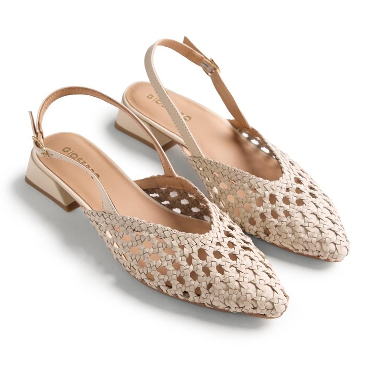 Gioseppo, Pantofi slingback din piele cu aspect impletit Kipili, Alb murdar