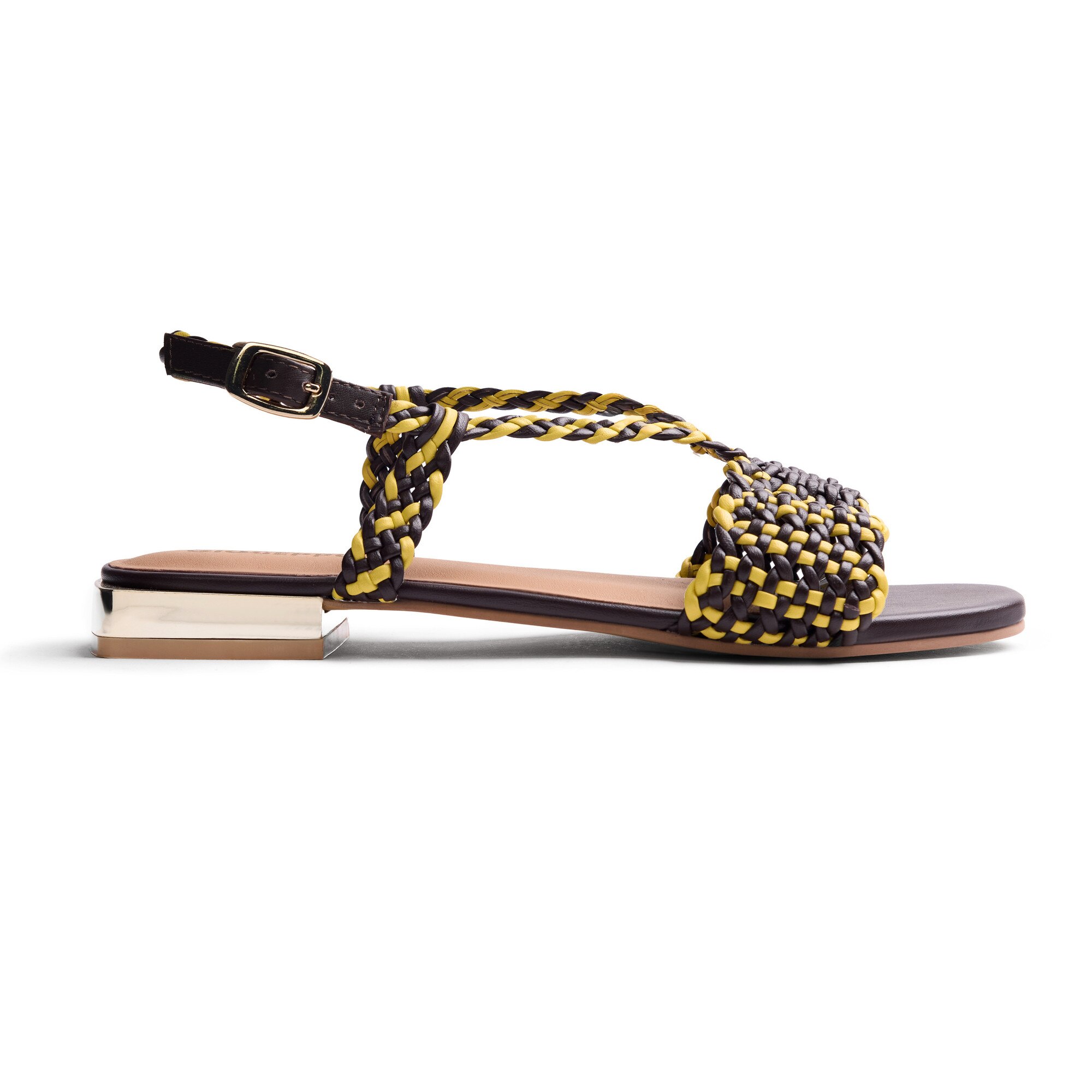 Gioseppo, Sandale din piele cu aspect impletit Lodwar, Galben, 40