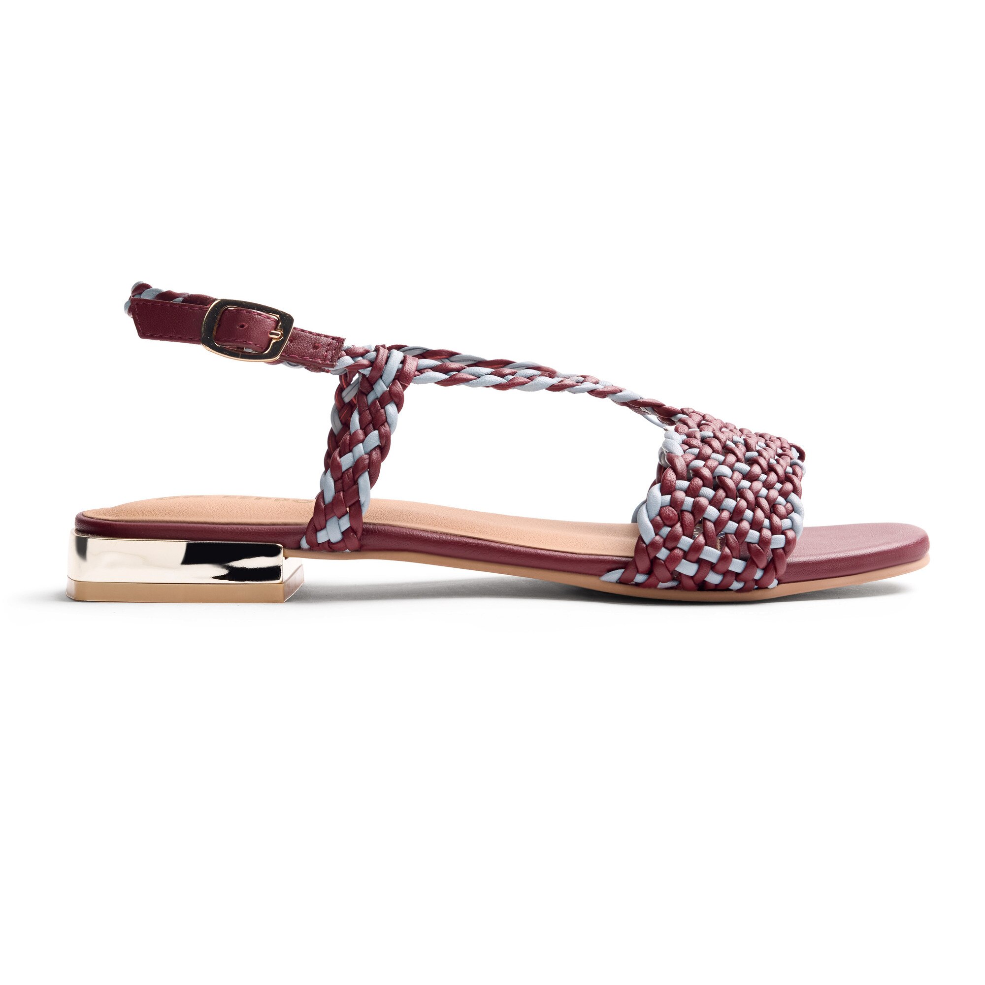 Gioseppo, Sandale din piele cu aspect impletit Lodwar, Rosu inchis, Albastru deschis, 36