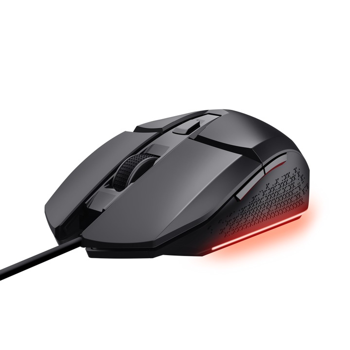 Mouse gaming cu fir Trust GXT1109 VYLAX, 6 butoane programabile, software, iluminare LED multicolora, 200-6400 DPI, cablu USB de 1,5 m, mouse iluminat RGB pentru PC, laptop, Windows, negru