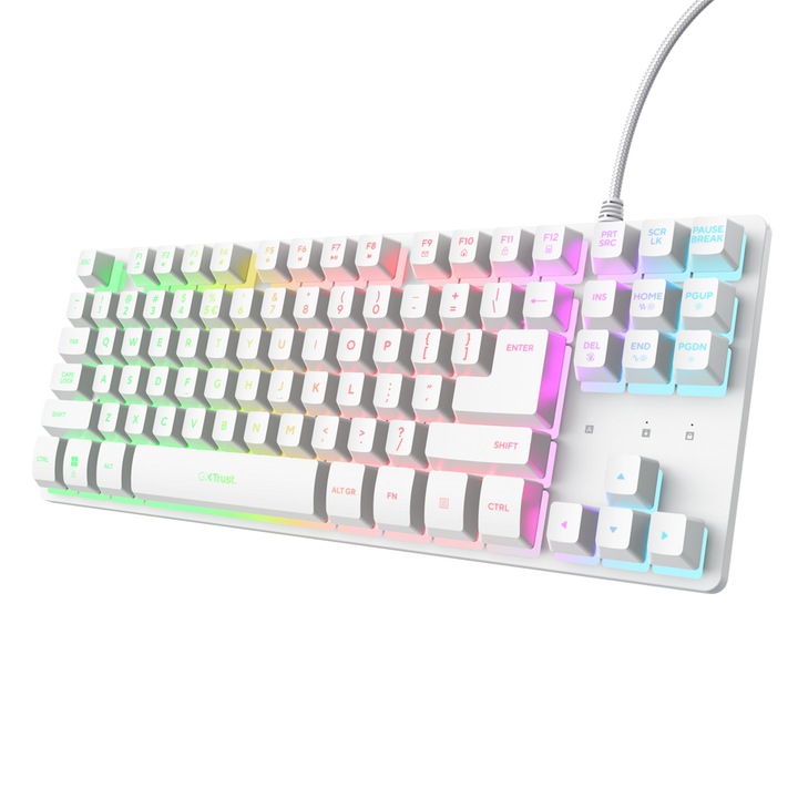 Tastatura gaming mecanica GXT833 THADO TKL ,membrana, structura QWERTY, cu fir, iluminare RGB, alb