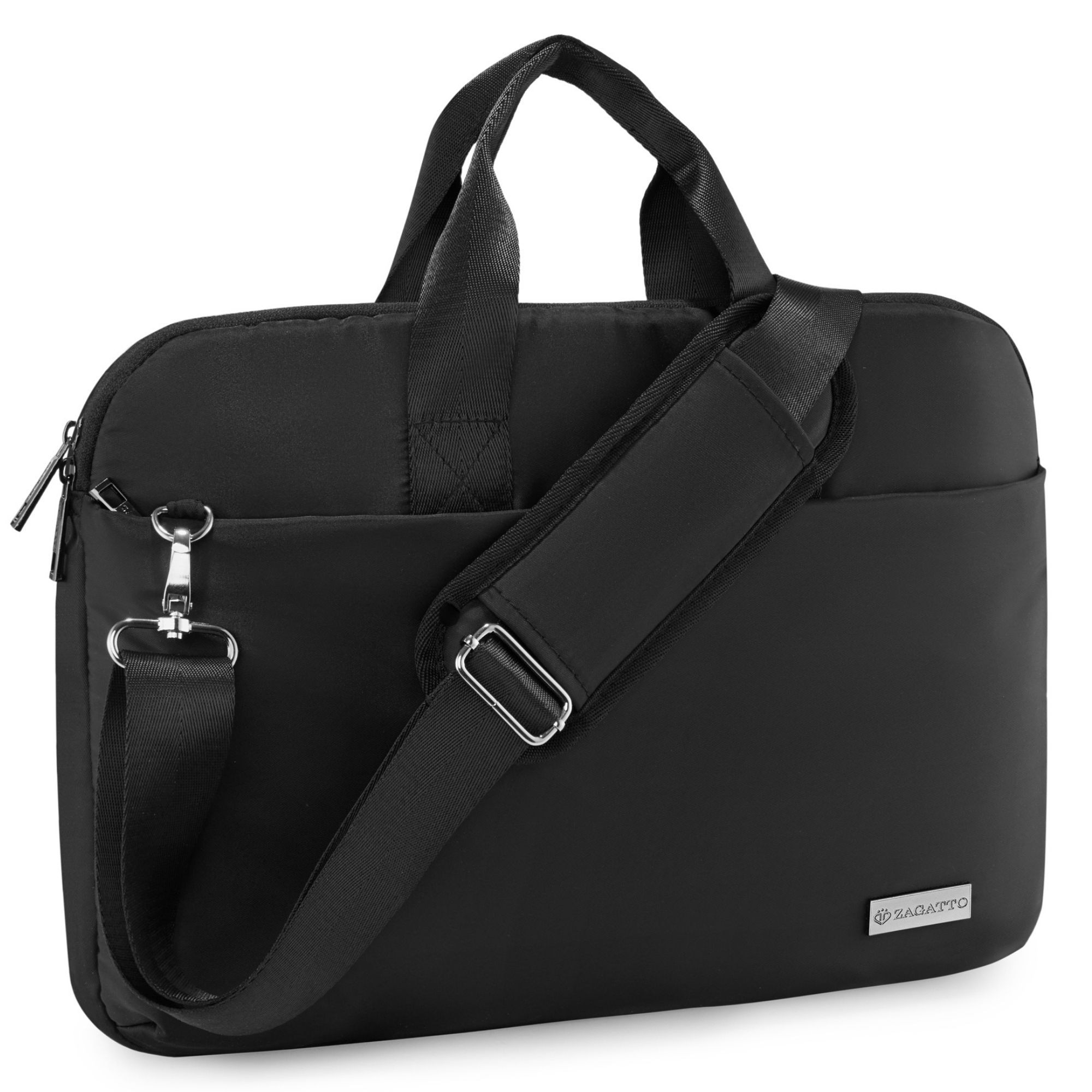 Geanta laptop 15.6 inch, Zagatto® ZG1079, Dimensiuni 40x8x30 cm, Rezistenta la apa, Atasabila la troler, Eleganta, Business, Curea de umar reglabila si detasabila, Buzunar frontal cu fermoar, Pentru notebook, Compatibila Macbook Pro, Air, Neagra