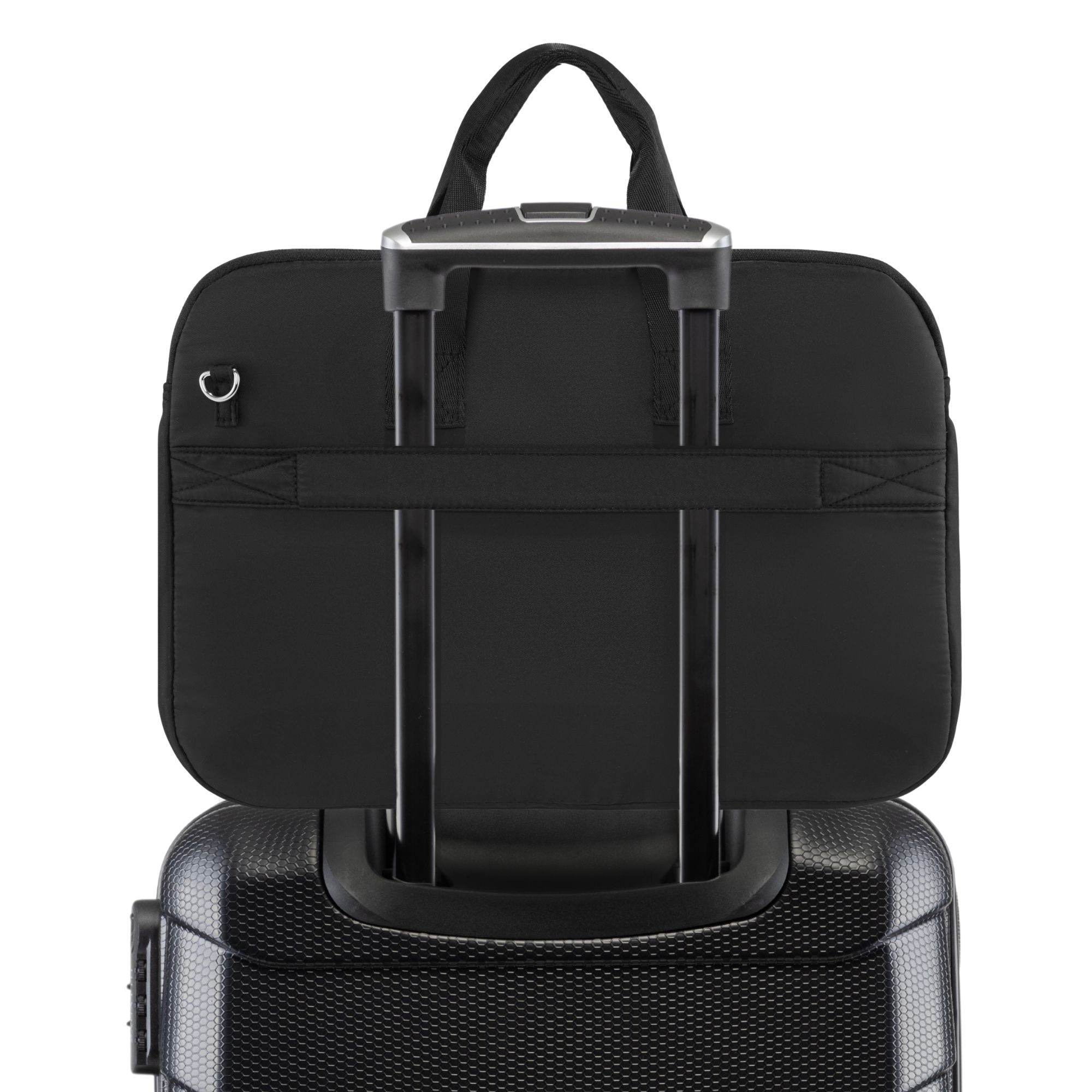 Geanta laptop 15.6 inch, Zagatto® ZG1079, Dimensiuni 40x8x30 cm, Rezistenta la apa, Atasabila la troler, Eleganta, Business, Curea de umar reglabila si detasabila, Buzunar frontal cu fermoar, Pentru notebook, Compatibila Macbook Pro, Air, Neagra