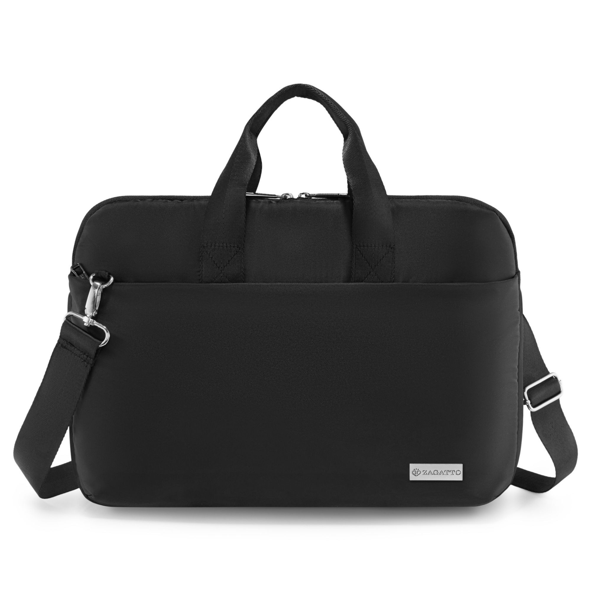 Geanta laptop 15.6 inch, Zagatto® ZG1079, Dimensiuni 40x8x30 cm, Rezistenta la apa, Atasabila la troler, Eleganta, Business, Curea de umar reglabila si detasabila, Buzunar frontal cu fermoar, Pentru notebook, Compatibila Macbook Pro, Air, Neagra