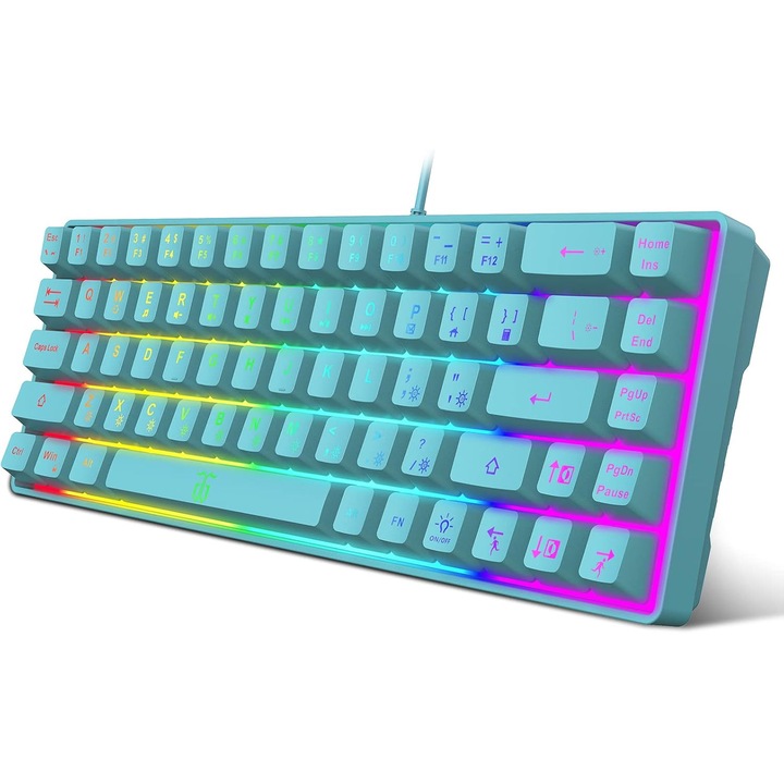 Геймърска клавиатура Snpurdiri 60% компактна RGB, 68 клавиша, синя