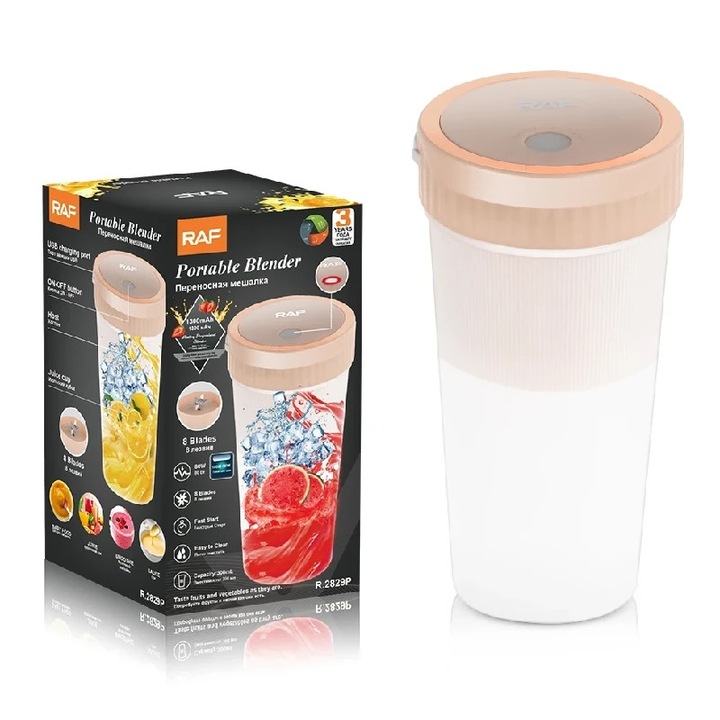 Blender Portabil RAF R.2829P cu Pahar USB 300ml