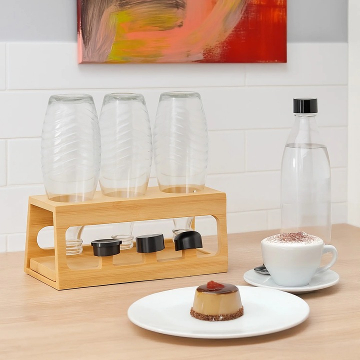 Northix palack szárító állvány, 3 rekeszes, bambusz, csepegtető tálcával