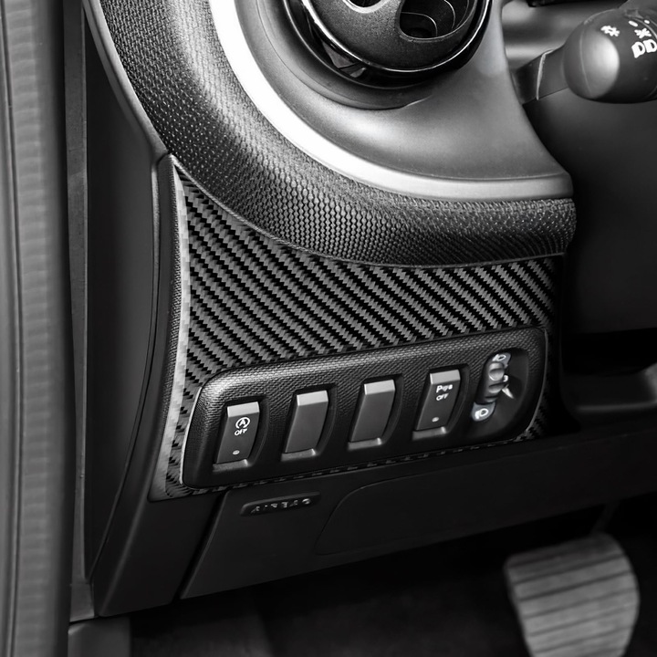 Sticker Decorativ KUNGKIC pentru Rama Comutator Far, Fibra de Carbon, Compatibil cu Mercedes-Benz Smart 453 Fortwo si Forfour 2016-2019, Accesorii Auto, Culoare Negru
