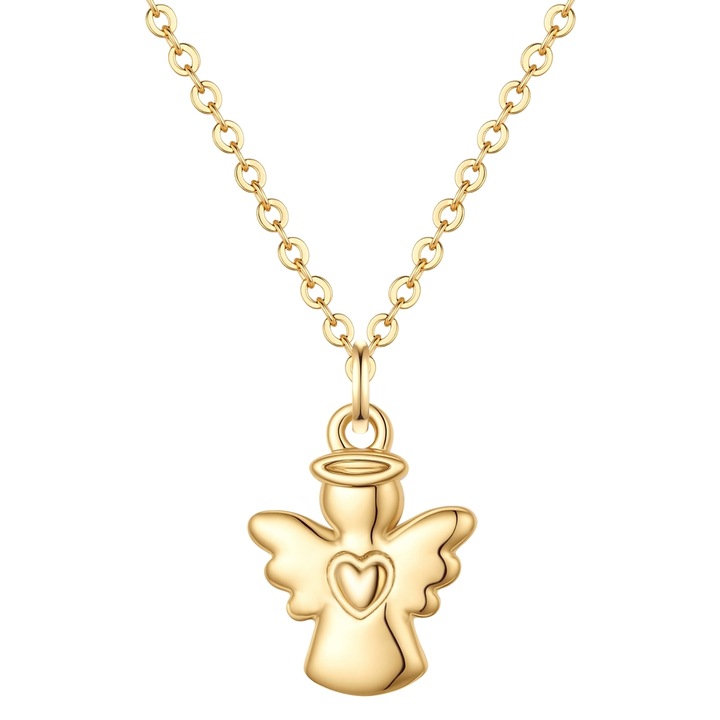 Lulu & Jane, Colier placat cu aur de 18K si decorat cu pandantiv inger, Auriu