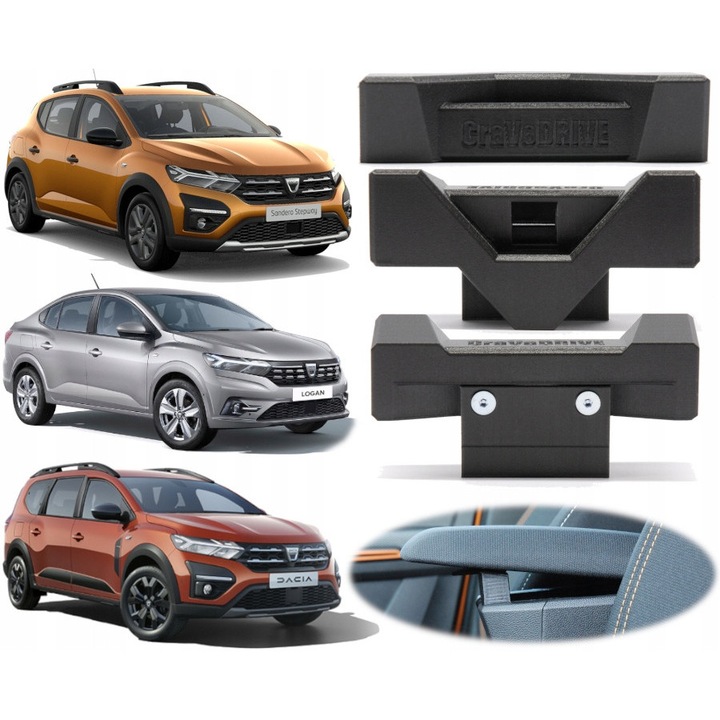 Suport inaltare cotiera, CraVeDRIVE, Compatibil cu Dacia Jogger, Sandero 3, Logan 3, Negru, Previne alunecarea mainii, Pozitie optima oparciu, Rezistent