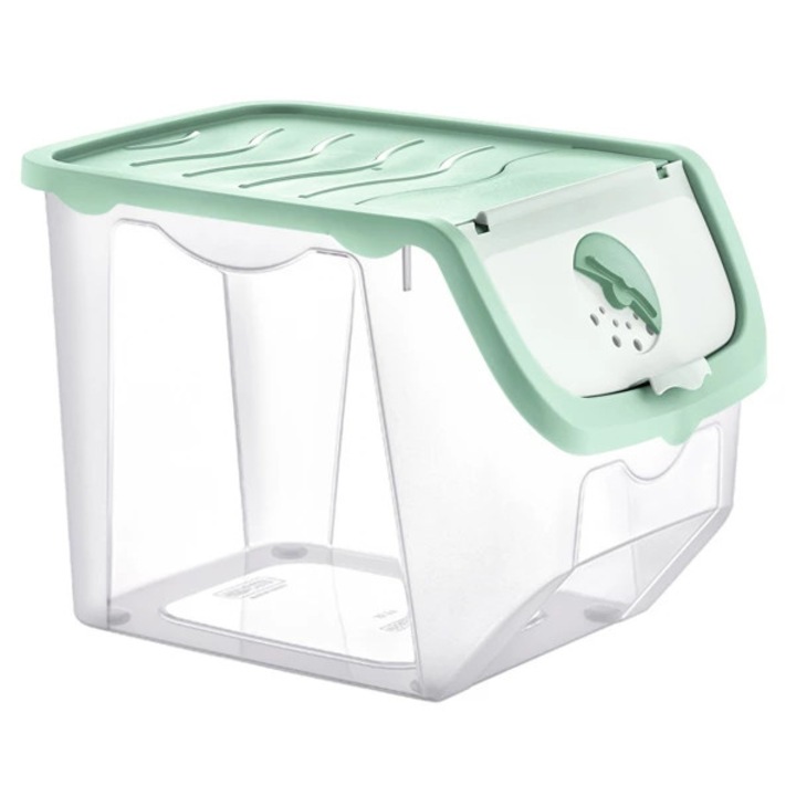 Recipient depozitare legume si fructe 12L, capac cu ventilatie reglabila, BPA Free, food safe, 30x23.5x23.5 cm, Verde Menta