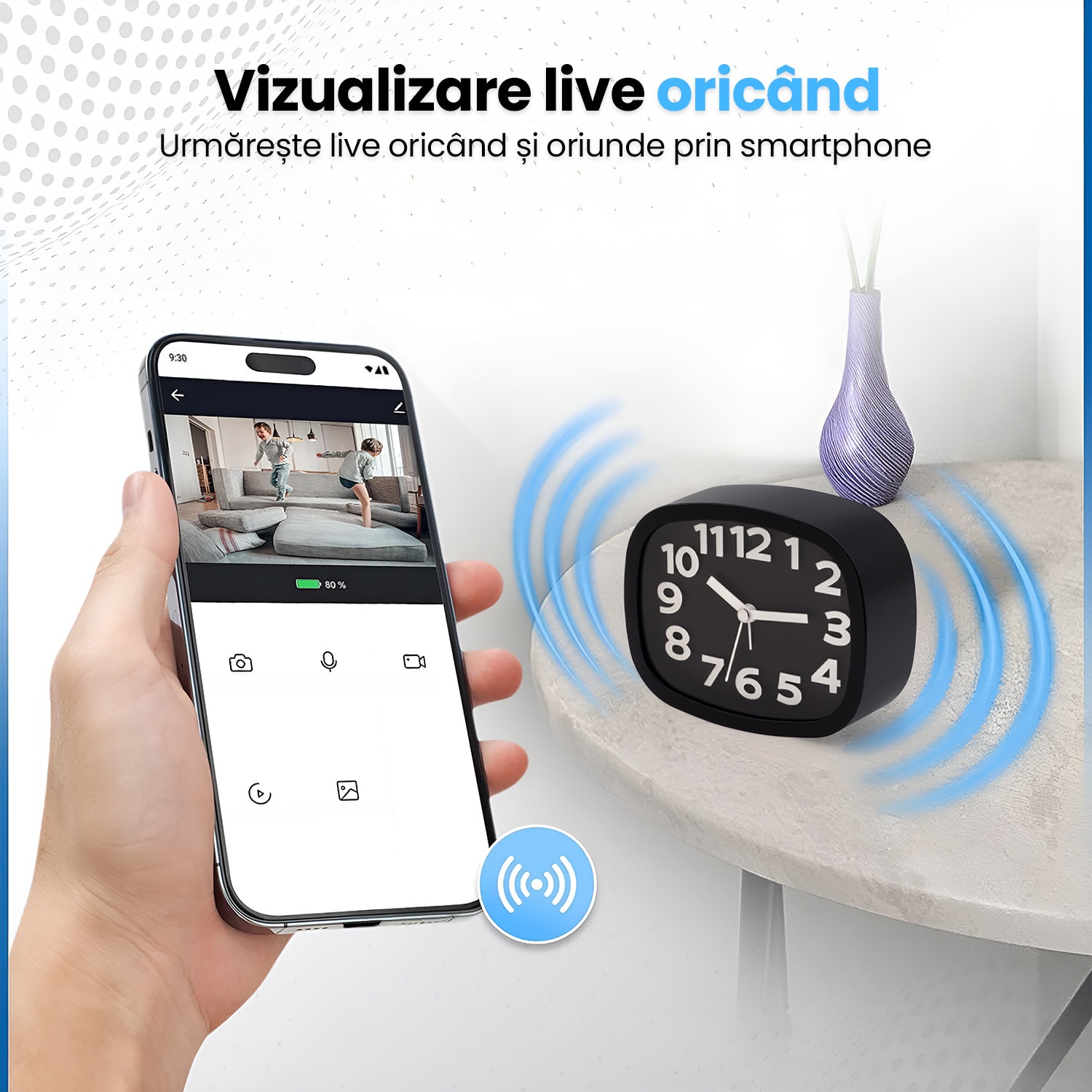 Ceas Desteptator cu Camera Spy Ascunsa, 4K Live Streaming, Monitorizare ...