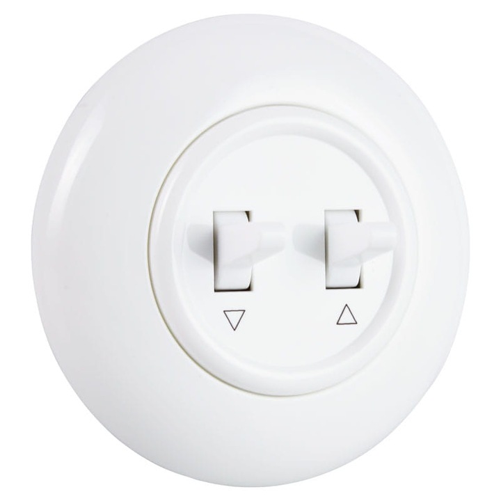 Intrerupator Dublu Jaluzele Sus/Jos Rotund Incastrat cu Rama Interior IP20 Plastic ALB DPM