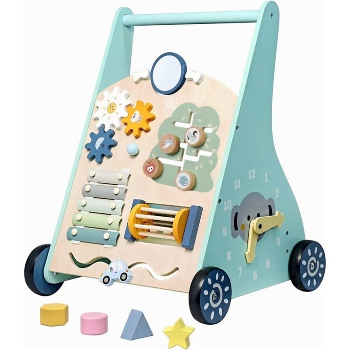 Antemergator din Lemn Mixbo, Multifunctional, Montessori, Pentru Copii, Culoare Verde Mint, 6luni+