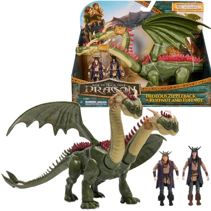 Set de 3 figurine How to Train Your Dragon: Toothless, Castlehead si calaretii Szpadka si Mieczyk