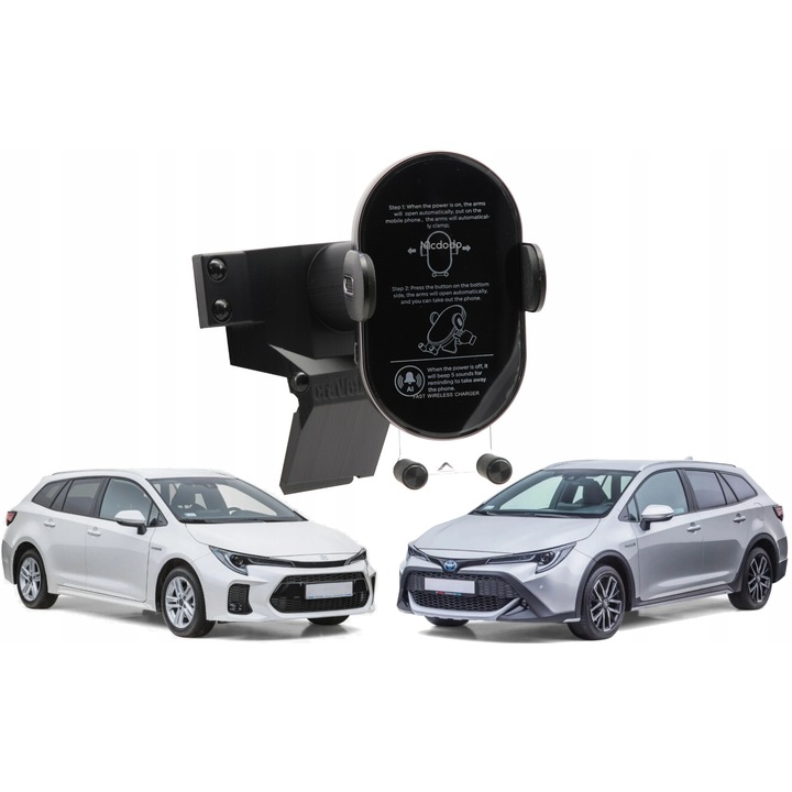 Suport telefon auto CraVeDRIVE, montare clemă, wireless 15W, negru, pentru ecran 8''