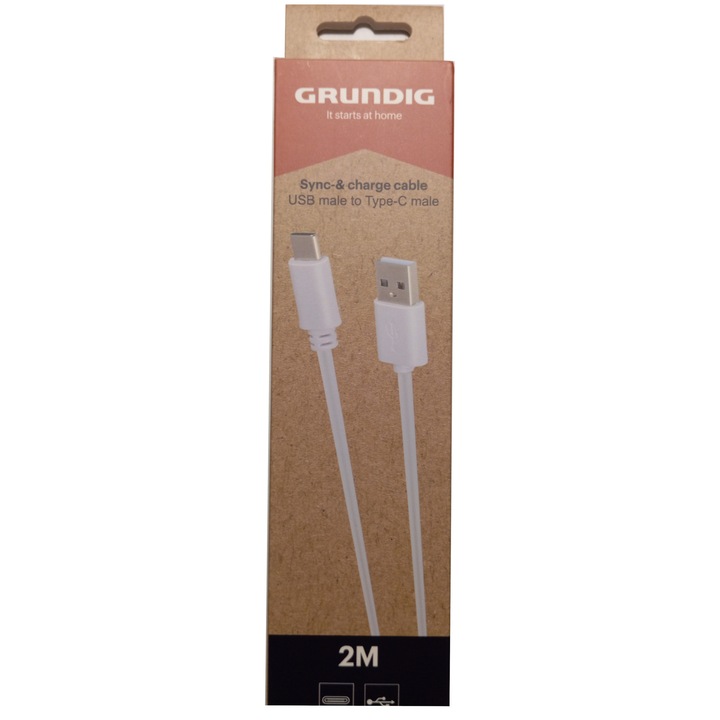 Grundig USB - USB C kábel, 2m, fehér