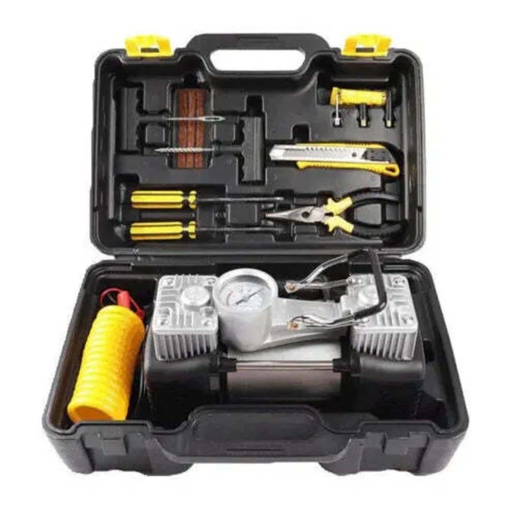 Compresor auto 12V cu 2 cilindri si 7 accesorii incluse