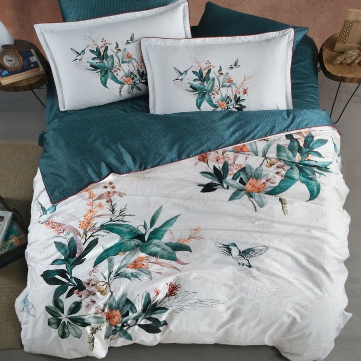 Prémium luxus ágynemű levél és madár mintával, kétszemélyes ágyra, 100% pamutszatén, lepedő 240x260 cm, 6 részes, First Choice, Nadia Tapestry