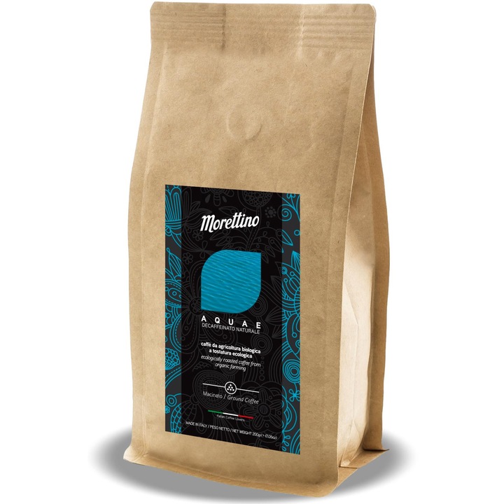 Cafea macinata artizanala, Aquae decofeinizata, bio, Morettino, 200 g