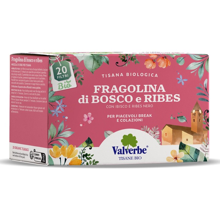 Ceai cu capsuni salbatice si coacaze negre, bio, Valverbe, 20 plicuri x 1.5 g