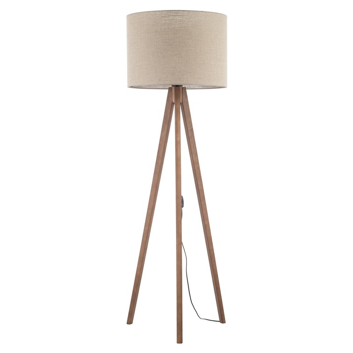 Lampa de podea GRAND, 1 sursa de lumina, lemn nuc, abajur textil