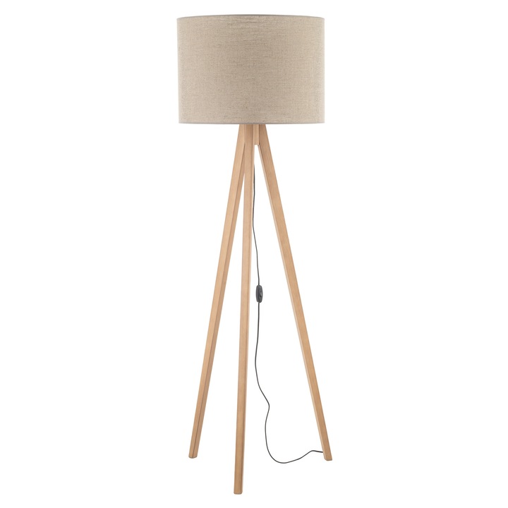 Lampa de podea GRAND, TK-Lighting, abajur textil, 3 picioare din lemn, multicolor, 1 sursa de lumina