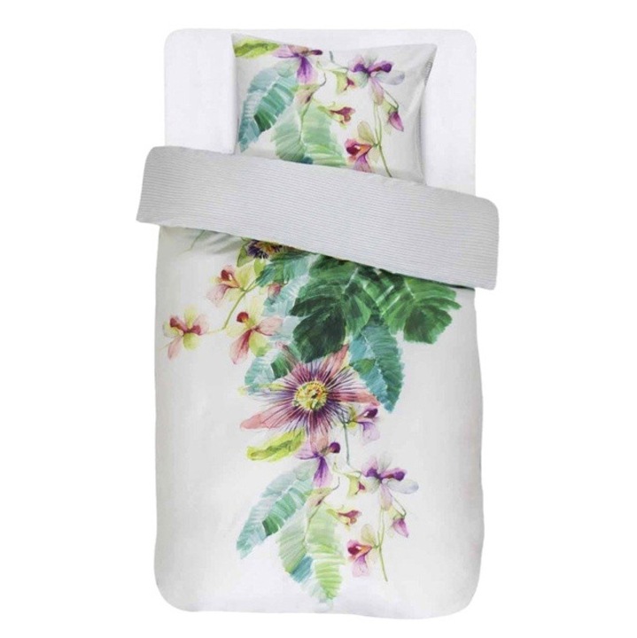 Pamut szatén ágynemű szett, 100% pamut - egzotikus virágmintával, 140 x 220 cm, Essenza