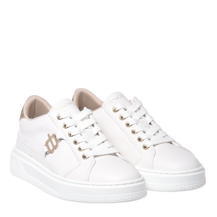 Baldinini, Pantofi sport de piele cu logo metalic, Alb