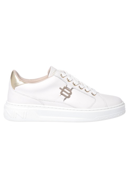Baldinini, Pantofi sport de piele cu logo metalic, Alb